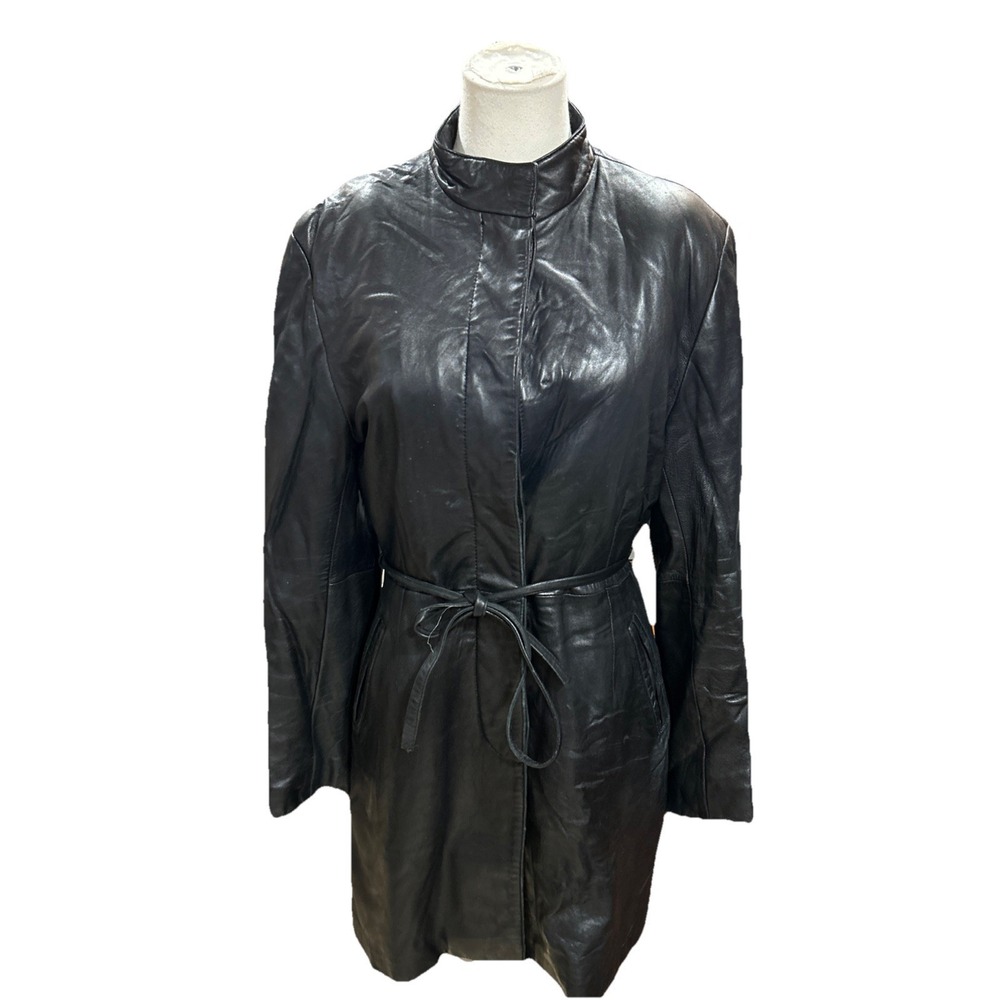 James & John Italy Women's Leather Coat‎ Lined Size Medium | Black  Winter
